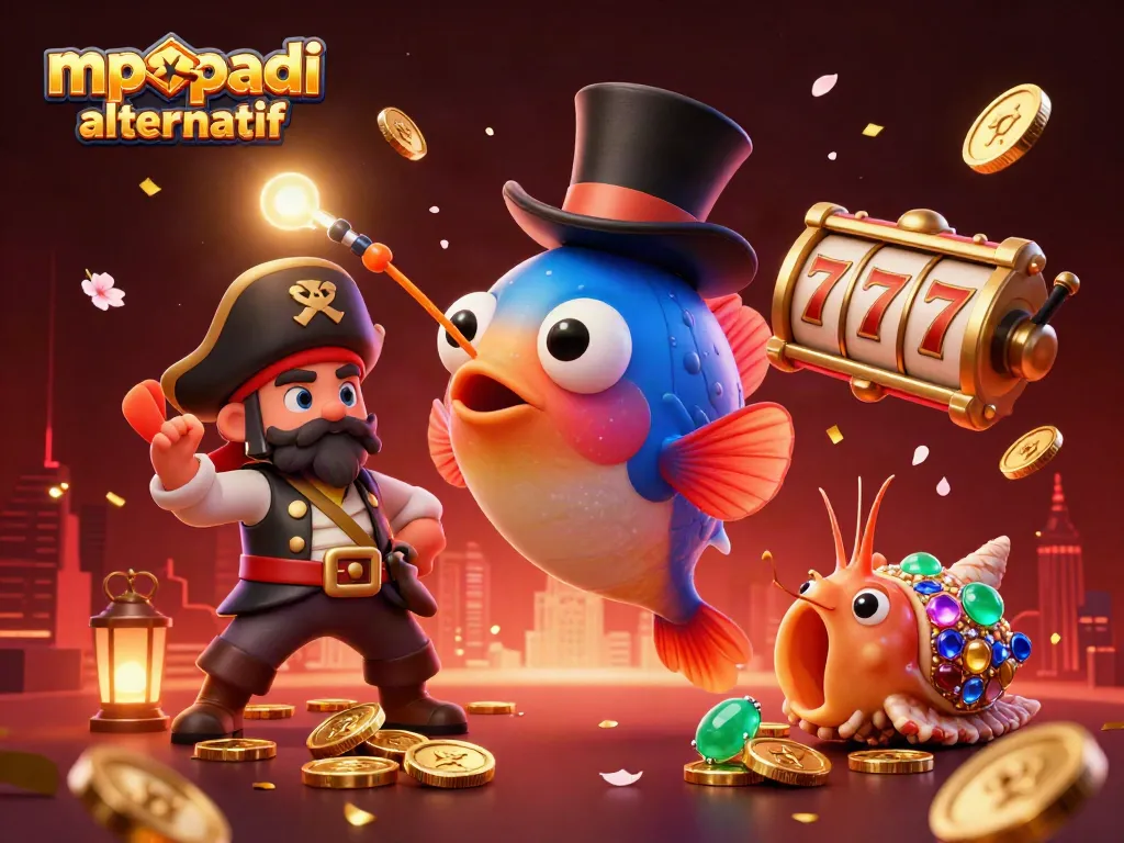 Engage with the mpopadi alternatif scene, showcasing dynamic casino play with colorful characters and slot elements.