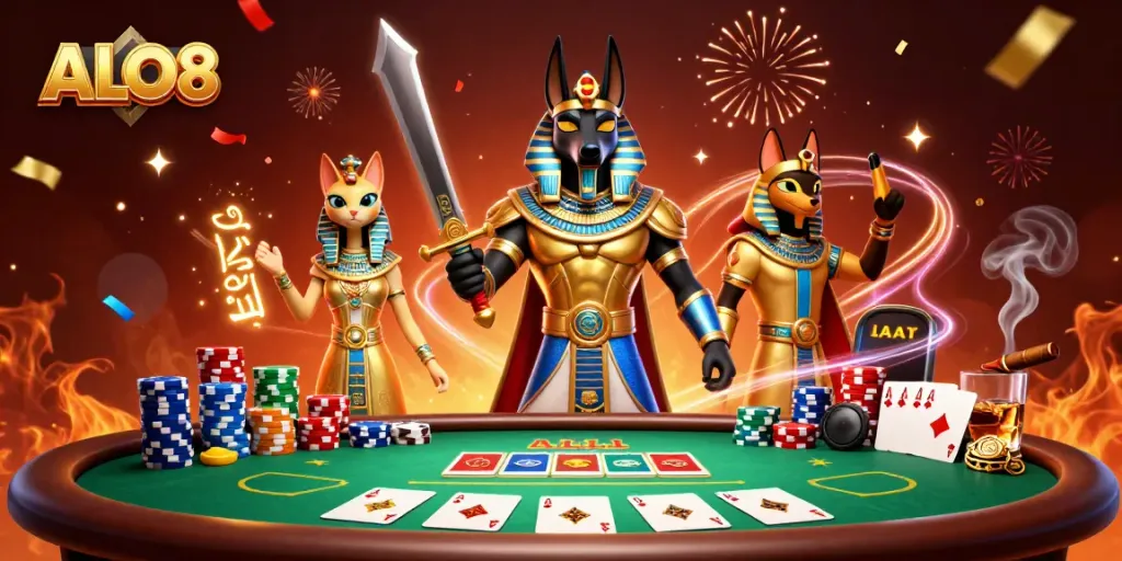 Experience the ALO8 online casino with vibrant poker action and ancient Egyptian warriors.