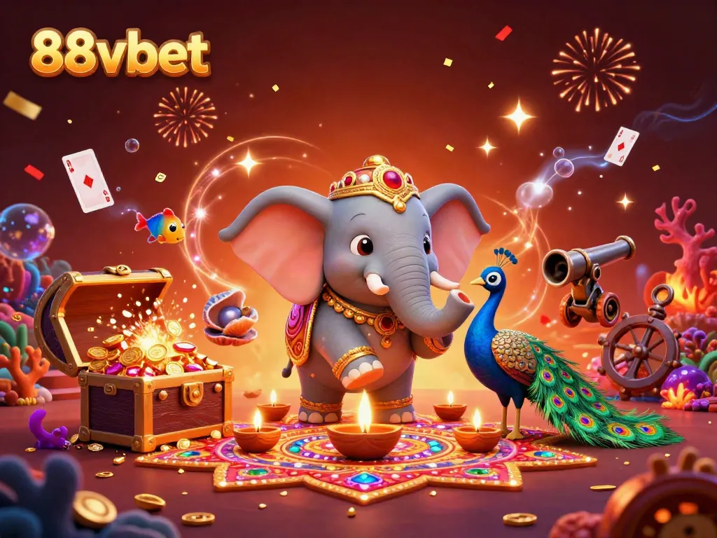 Experience the vibrant spirit of 88vbet in a dynamic, colorful casino scene with rich illustrations.