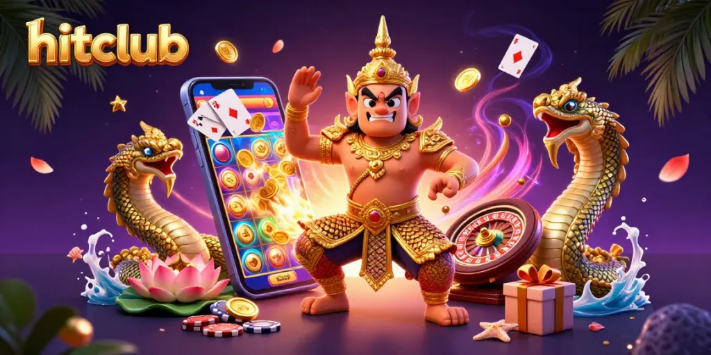 Experience hitclub's thrilling slot games with vibrant characters and dynamic casino elements.