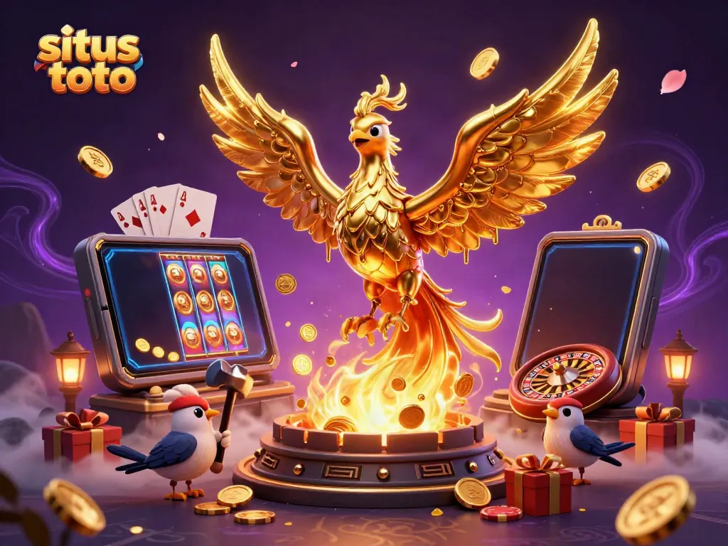 Engage in situs toto excitement with a golden phoenix and vibrant casino elements.