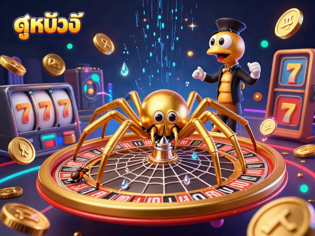 Spinning roulette wheel web showcasing ดูหนังออนไลน์ with animated characters in a vibrant gambling scene.