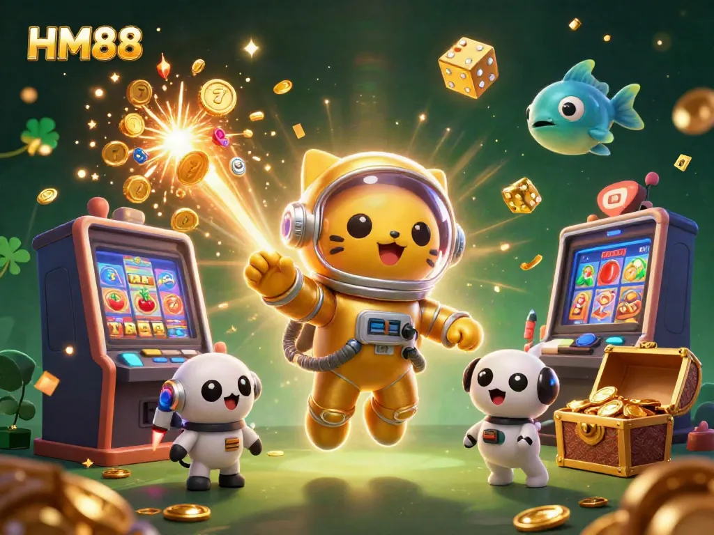 Experience the excitement of HM88 with a vibrant 3D casino scene featuring dynamic gaming elements.