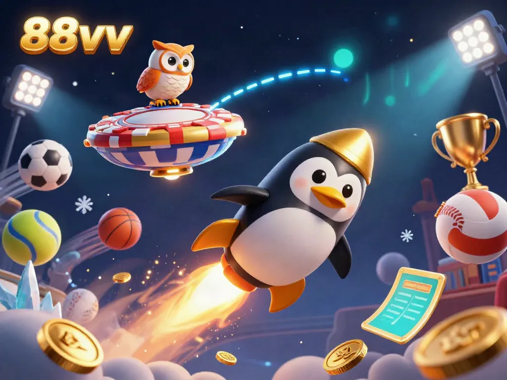 Bet big while experiencing 88vv's thrilling casino space adventure filled with golden coins and dynamic sports elements.