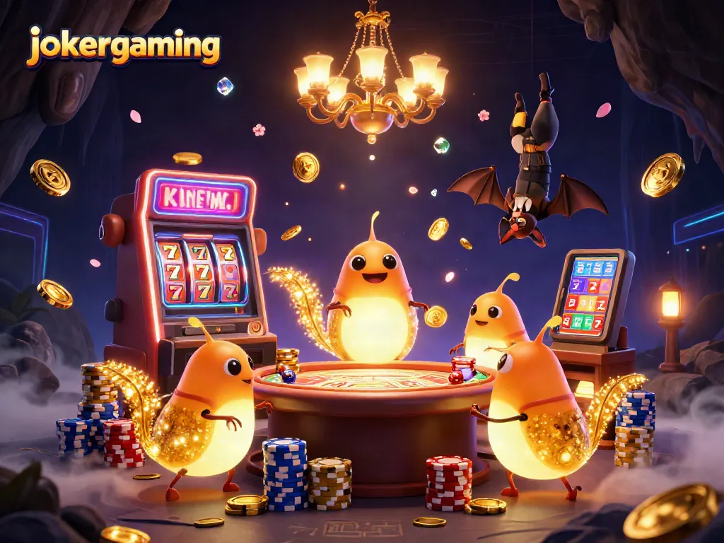 รูปภาพการเดิมพันคาสิโนออนไลน์ jokergaming ที่เต็มไปด้วยแสงสีสันและการเล่นเกมที่สนุกสนาน