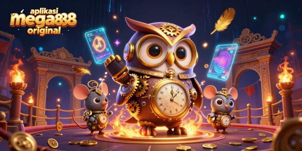 Play exciting games on the aplikasi mega888 original, featuring dynamic casino elements and vibrant characters.