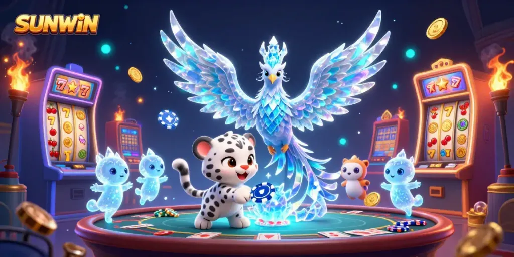 Experience SUNWIN with a vibrant casino scene featuring dynamic characters and gaming elements.