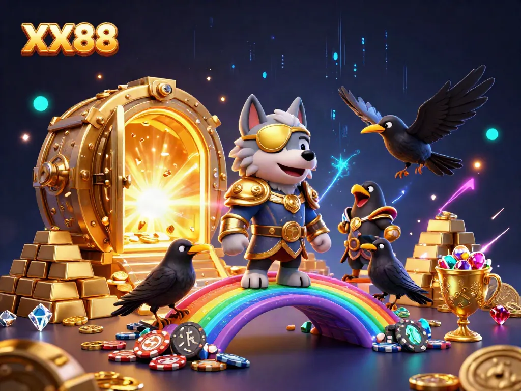 Experience thrilling wins with XX88's vibrant 3D illustration showcasing a fantasy casino world.