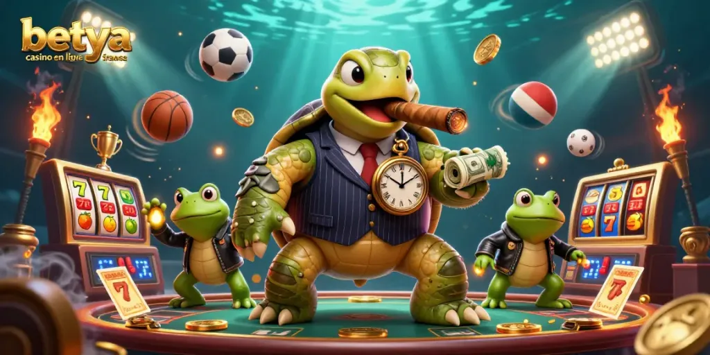 Engage in thrilling moments at betya casino en ligne france with colorful slot reels and dynamic characters.
