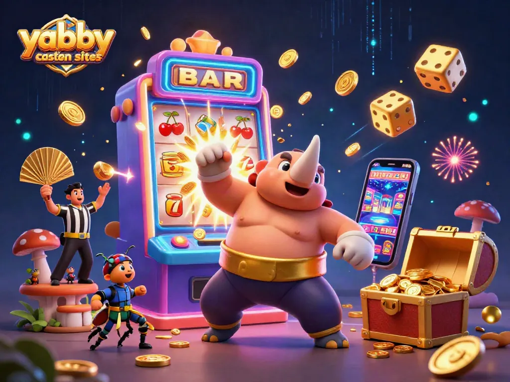 Experience the excitement of yabby casino sister sites with a dynamic 3D illustration featuring a sumo beetle champion.