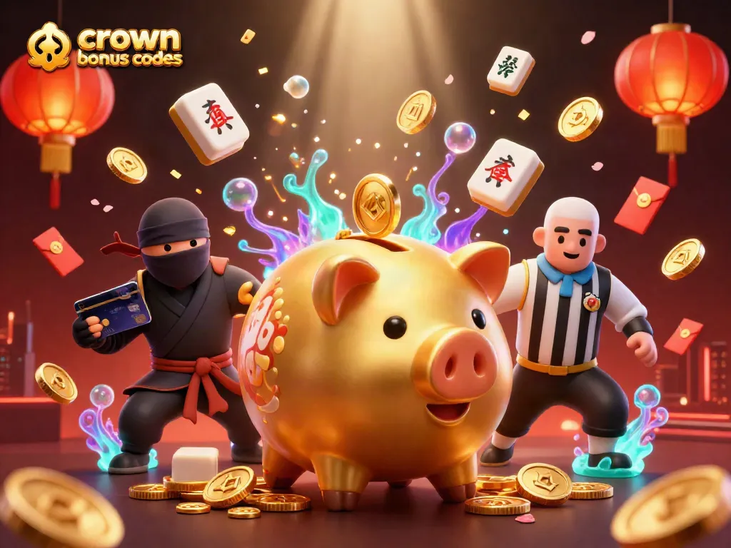 Claim crown coins bonus codes with energetic gaming elements and vibrant characters in this casino illustration.