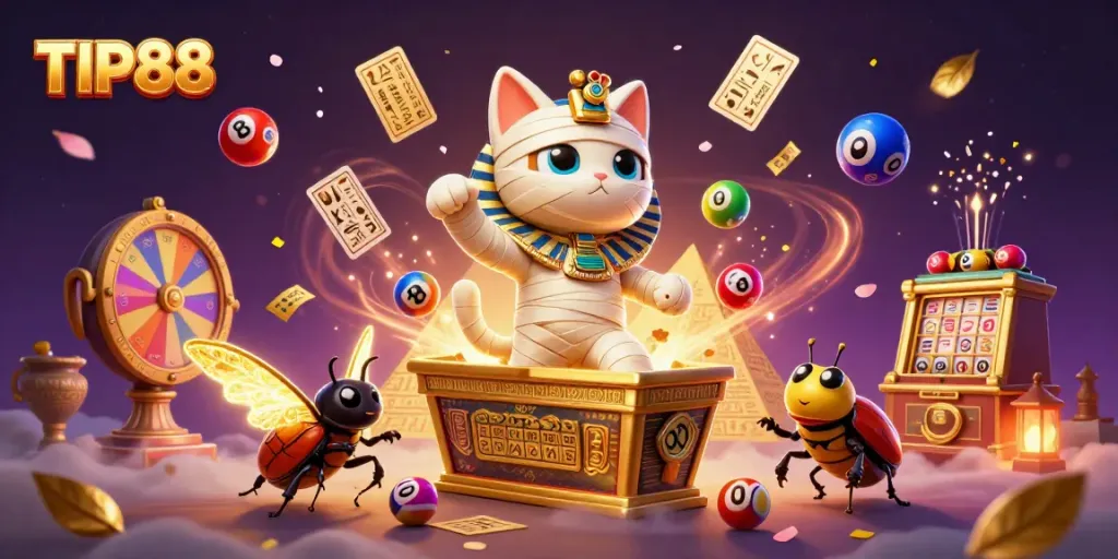 Experience the excitement of TIP88 with a 3D illustration showcasing dynamic elements of casino gaming.