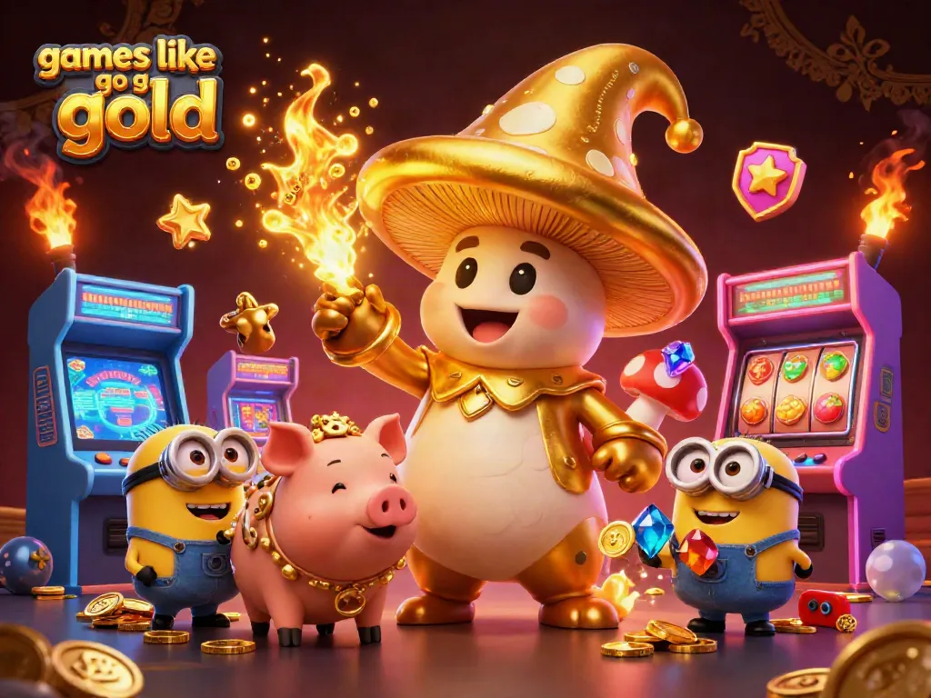 Play exciting games like go go gold at this vibrant casino-themed illustration featuring magical elements.