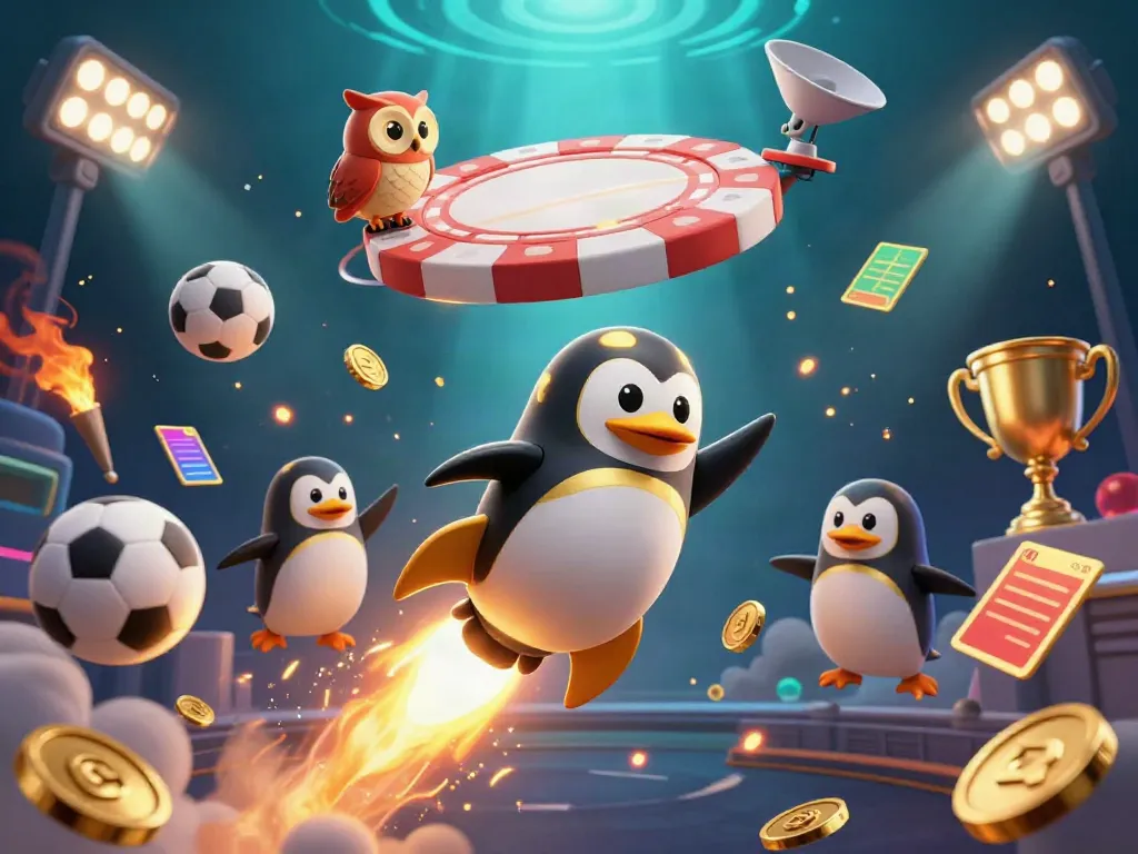 Experience the thrilling adventure in SUNWIN as a golden penguin rockets toward a casino space station.