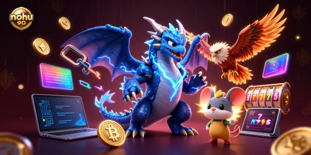 Experience thrilling gameplay with nohu 90 through a vibrant scene showcasing dynamic characters and casino elements.