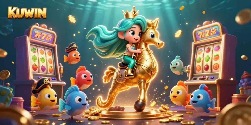 Engage in thrilling slot games with KUWIN at this vibrant casino illustration.