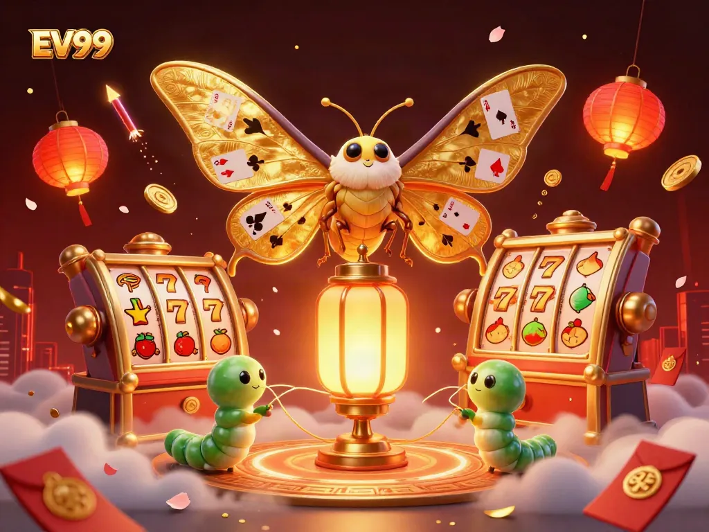Experience the thrill of winning with EV99 in a vibrant casino scene featuring dynamic 3D elements.