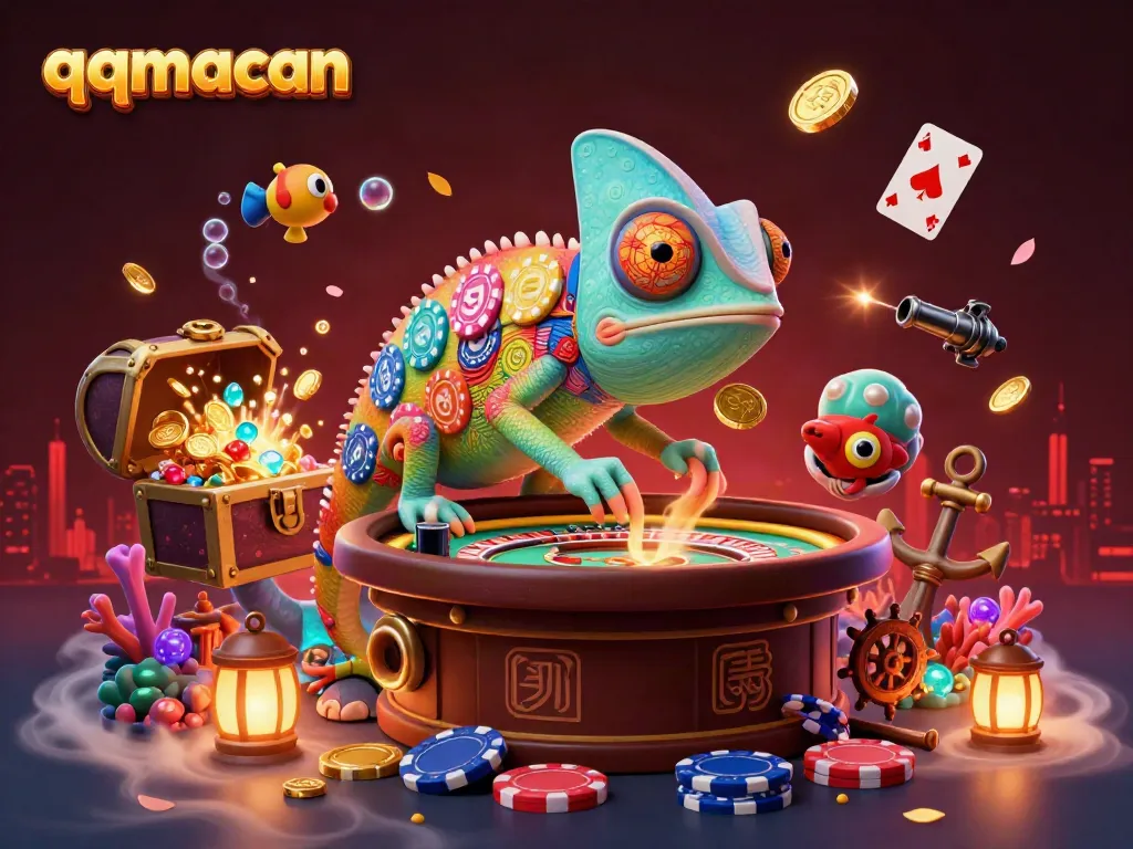 Experience the vibrant casino scene with QQMacan's dynamic chameleon owner and exciting game elements.