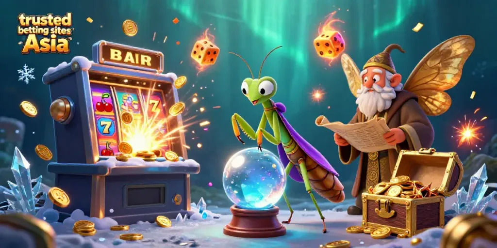 Win big with trusted betting sites Asia through vibrant casino illustration featuring iconic elements.