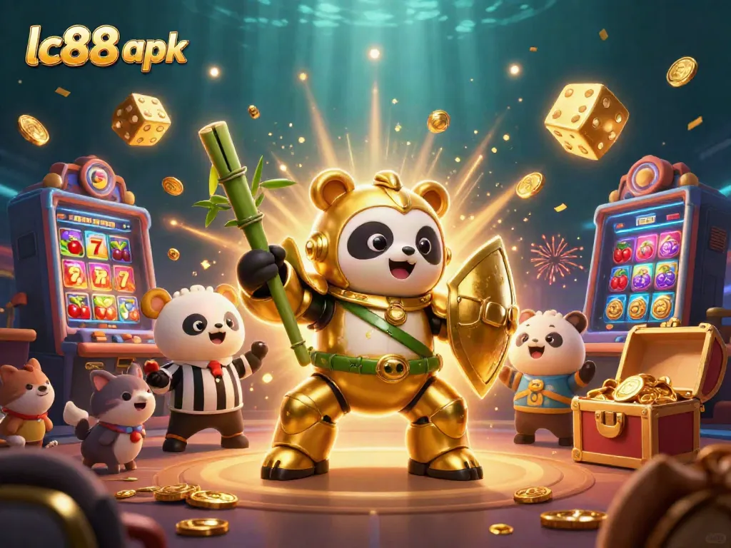 Experience the excitement of playing with lc88 apk in a vibrant casino-themed 3D illustration.
