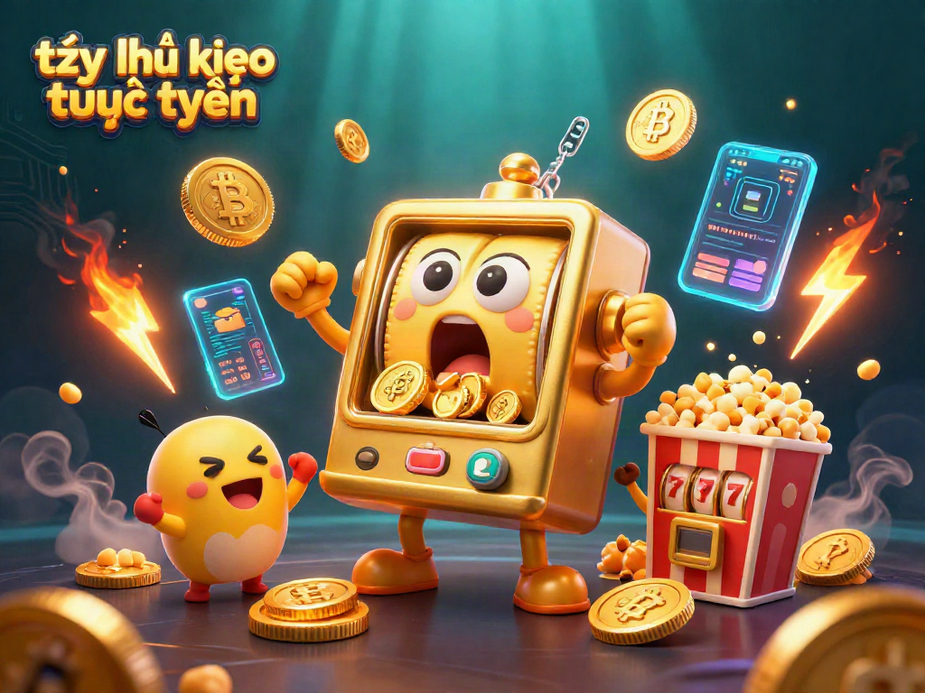 Join the excitement of tỷ lệ kèo trực tuyến with a golden slot machine hitting the jackpot amidst a vibrant casino scene.