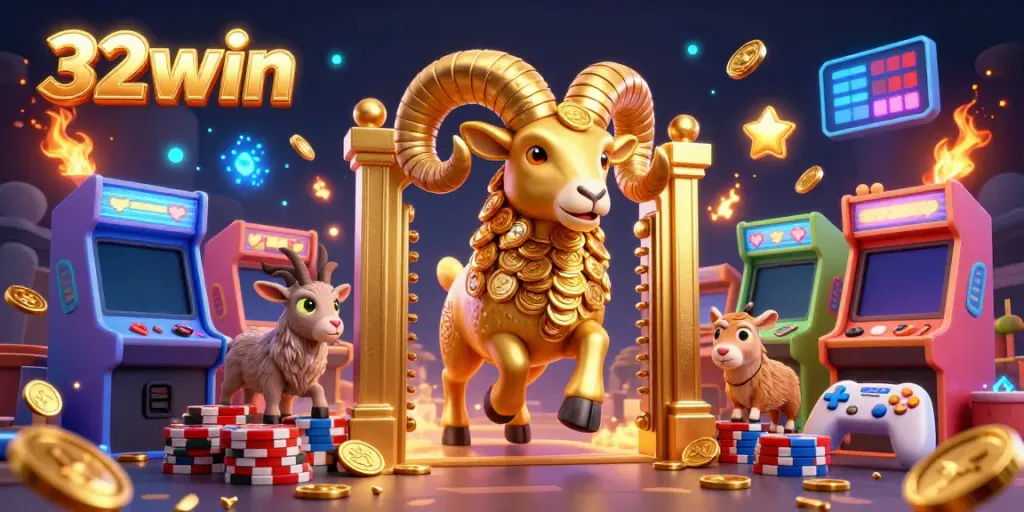 Experience the thrilling atmosphere of 32win with vibrant characters and casino game elements in a dynamic scene.