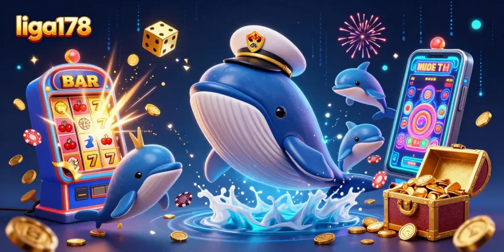Menangkan bonus fantastis di liga178 dengan ilustrasi kasino yang meriah dan berlimpah koin.