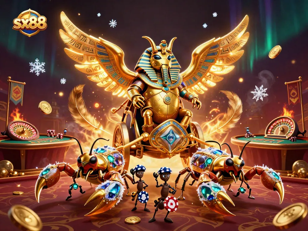 Engage with sx88 casino action in this vibrant 3D illustration featuring unique characters and game elements.
