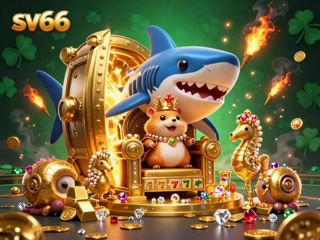 Experience thrilling wins with sv66 in a vibrant casino scene featuring a golden hamster king.