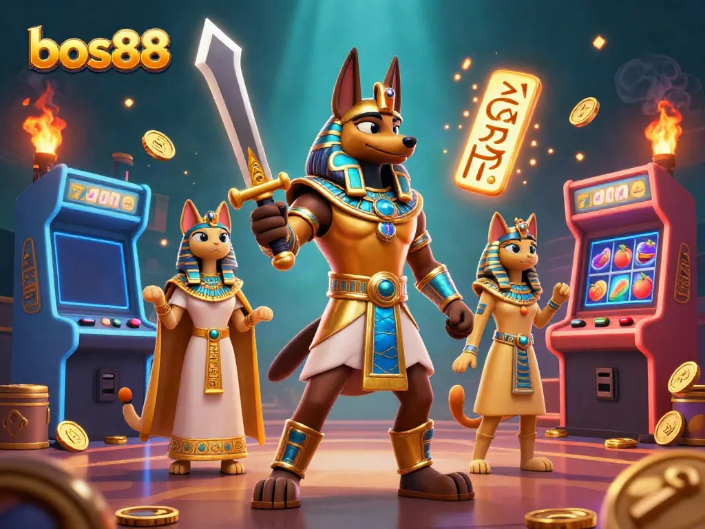 Experience the thrill of gaming at bos88 with Anubis and Bastet amid stunning symbols and vibrant colors.