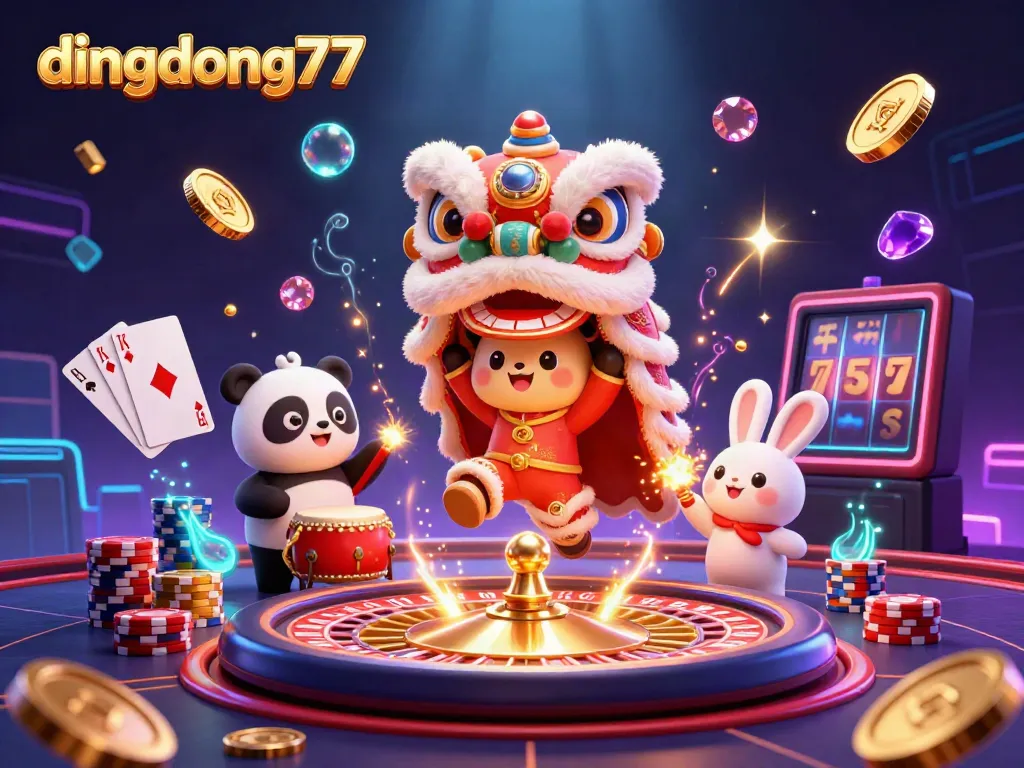 Experience thrilling gameplay at dingdong77 with lively characters, dynamic casino elements, and vibrant lucky symbols.