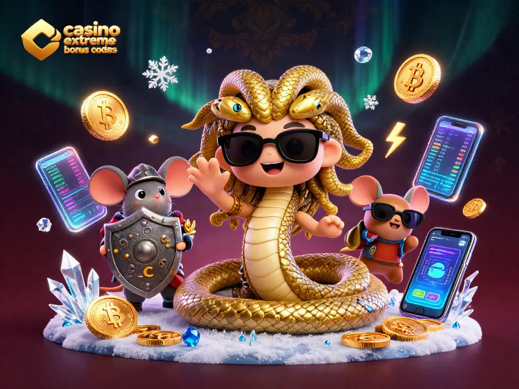 Engage with casino extreme bonus codes amidst a lively 3D casino scene featuring Bitcoin and Ethereum coins.