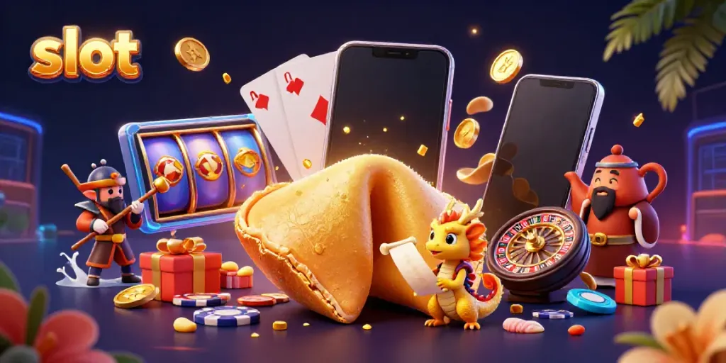 Slot beruntung dengan koin emas mengalir dari smartphone, diiringi karakter menarik di dalamnya.