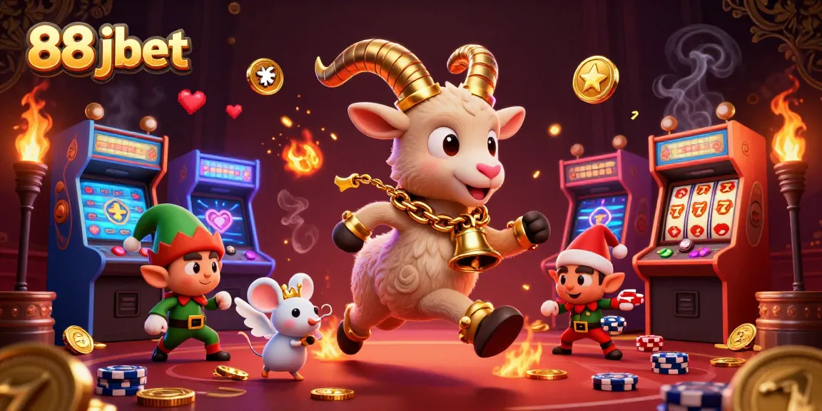 88 jbet scene with Krampus goat and gaming chaos at a festive casino