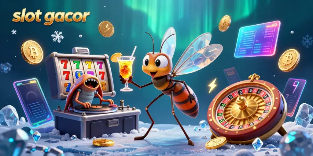 Experience immersive slot gacor gaming with a 3D digital mascot and casino elements.