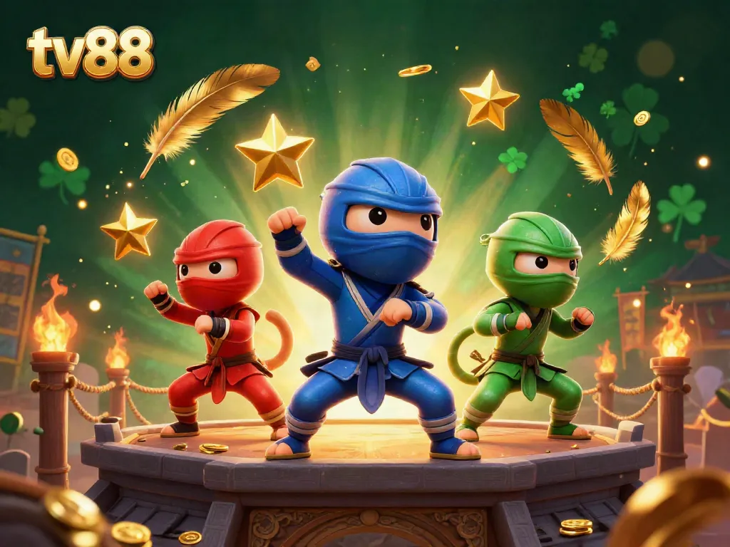 Experience thrilling gameplay with tv88 as chameleon ninjas dominate an Asian casino scene.