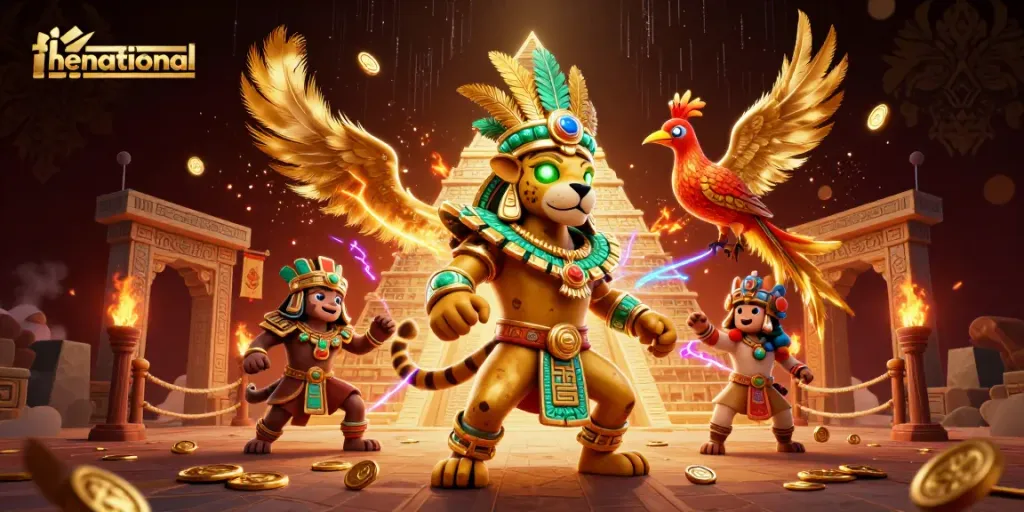 Experience the thrilling action of gambling with thenational's vibrant casino illustration featuring a Mayan priest.