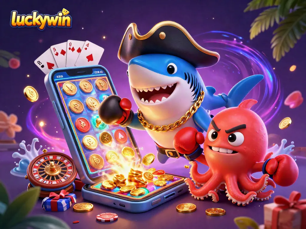 Experience thrilling gameplay at luckywin with vibrant cartoon characters and exciting casino elements.
