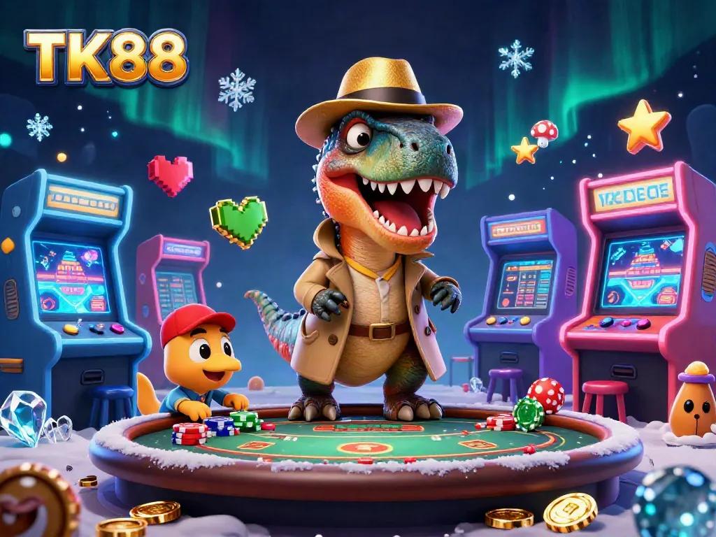 Engage with TK88's thrilling environment featuring a velociraptor at the blackjack table.