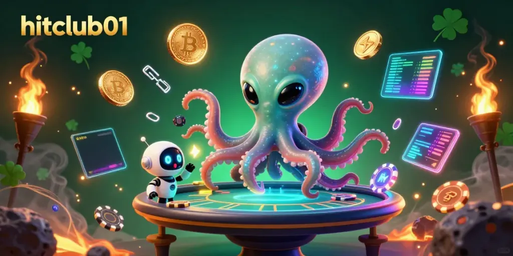 Engage with hitclub01 in a vibrant intergalactic poker scene featuring unique characters and dynamic elements.