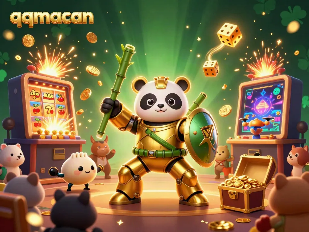 Engage in exciting casino gaming action with qqmacan's vibrant cartoon hero scene.