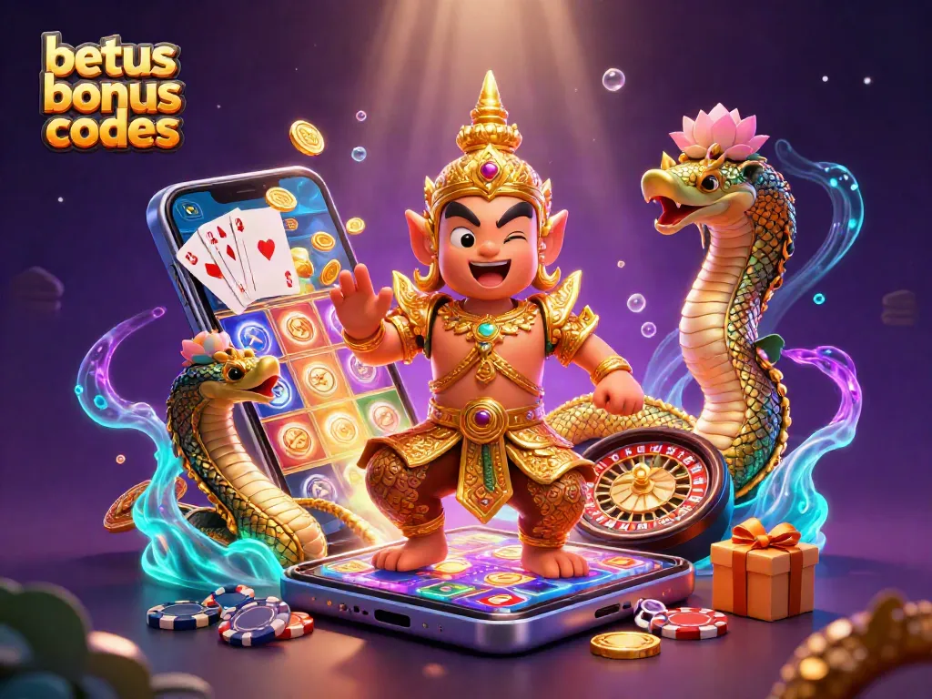 Experience thrilling wins with betus bonus codes in this vibrant casino scene featuring golden characters.