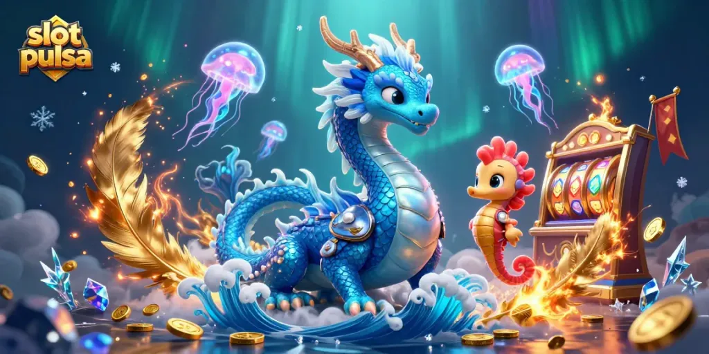Experience thrills with slot pulsa in an aquatic casino scene filled with vivid characters and golden treasures.