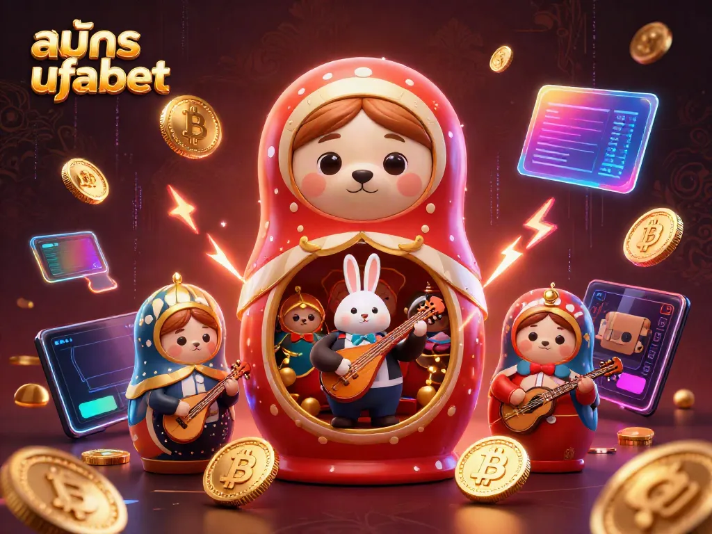 Experience the fun and excitement of สมัคร ufabet with vibrant bears in casino attire amidst glimmering crypto coins.