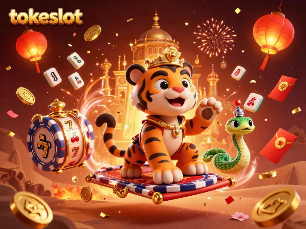 Experience thrilling slots with tokeslot in this vibrant 3D illustration featuring a sultan on a magic carpet.