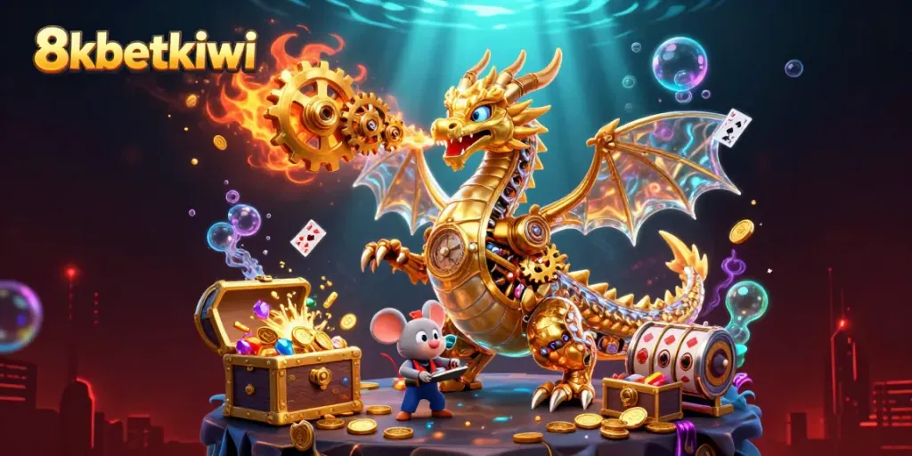 Experience thrilling slots and jackpot excitement with 8xbetkiwi's vibrant casino illustration