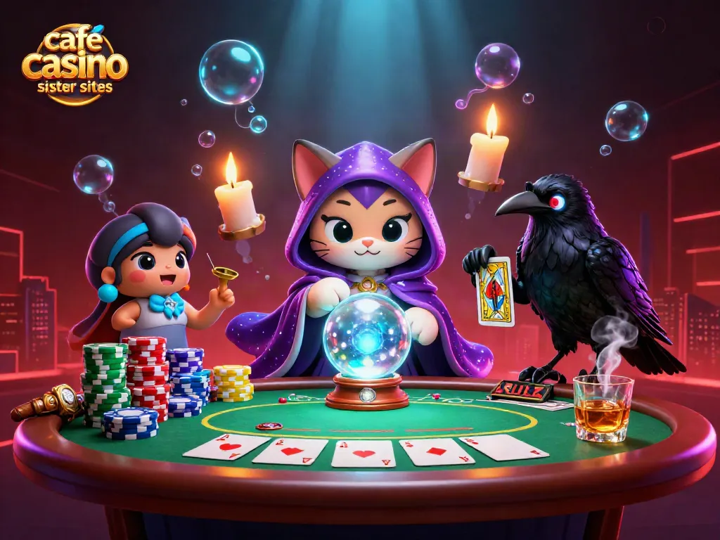 Engage with cafe casino sister sites through a captivating poker scene featuring characters and elements of mystery and excitement.