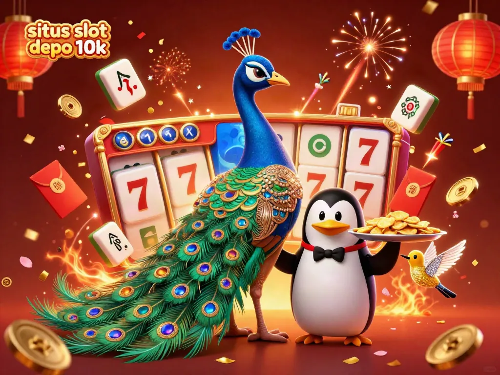 Situs slot depo 10k provides vibrant gaming action with cartoon characters celebrating in a rich casino atmosphere.