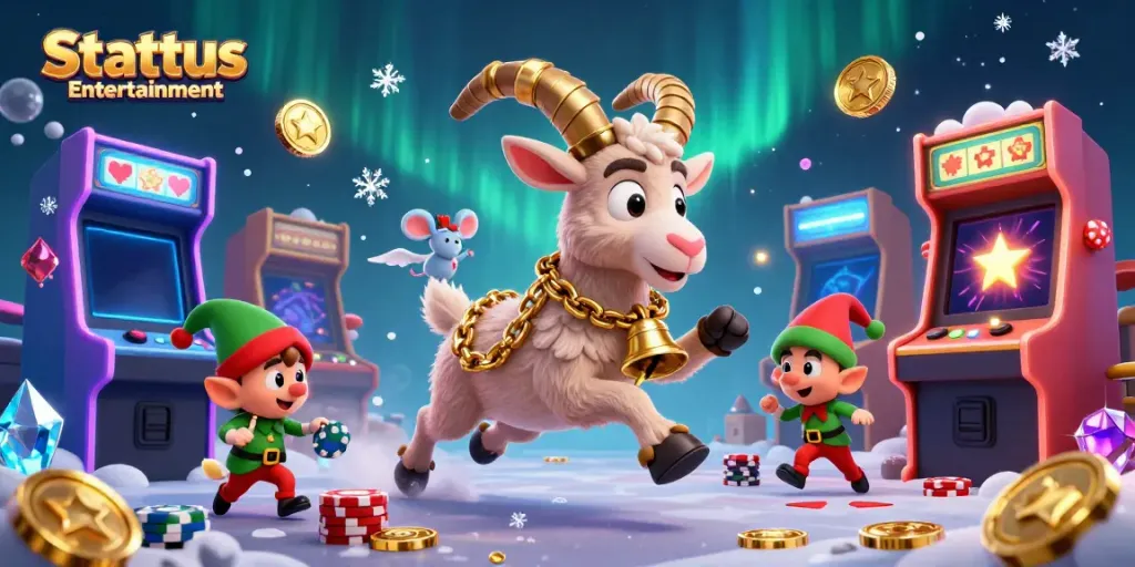 Engage in thrilling gameplay at Stattus Entertainment, featuring a spooky Krampus casino scene with energetic characters.