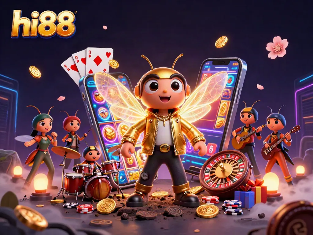 Spin to win at hi88 with vibrant 3D characters in an energetic casino setting.
